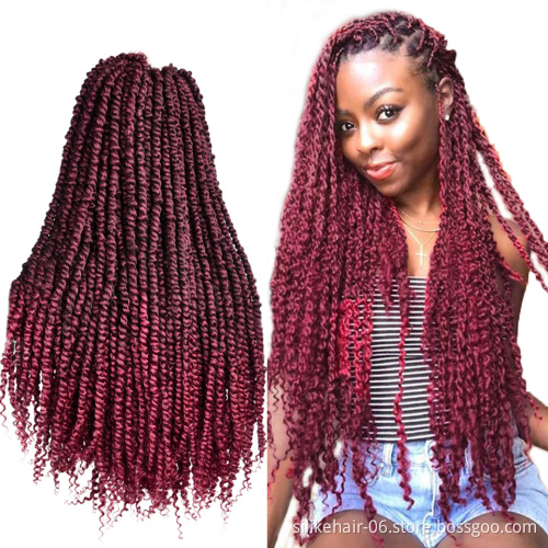 Wholesale Long 24Inch Ombre Red Pre-Looped Spring Bomb Twist Braid Passion Twist Crochet Braiding Bulk Synthetic Hair Extensions